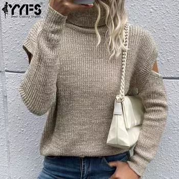 YYFS женские модные повседневные однотонные принты осень-зима с длинным рукавом и высоким воротом свитера S хаки