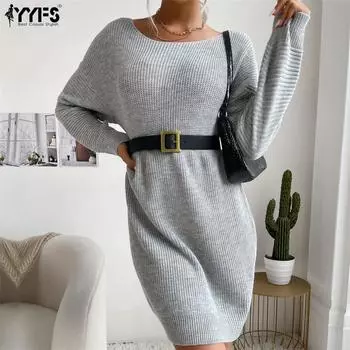 YYFS женские модные повседневные однотонные принты осень-зима с длинными рукавами и круглым вырезом свободные свитера S