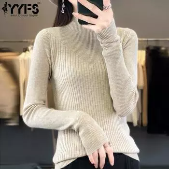 YYFS женские модные повседневные однотонные принты осенне-зимние свитера с длинным рукавом и половиной водолазки M верблюд
