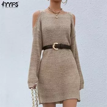 YYFS женские модные повседневные однотонные принты осенне-зимние свитера с длинными рукавами и u-образным вырезом S