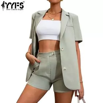 YYFS Женские модные повседневные однотонные принты с длинными рукавами-поло, блузки и рубашки, спортивные шорты с высокой талией, костюмы S розовый