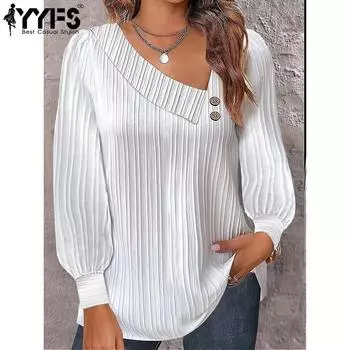 YYFS женские модные повседневные однотонные принты весенне-осенние пуловеры с длинными рукавами и блузки и рубашки с длинными рукавами XL белый