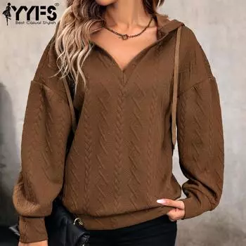 YYFS женские модные повседневные однотонные пуловеры с капюшоном и длинными рукавами на осень и зиму с принтом S кофейный
