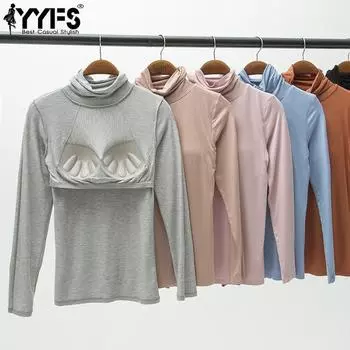 YYFS женские модные повседневные однотонные пуловеры с принтом осень-зима с длинными рукавами и высоким воротом и длинными рукавами M чёрный