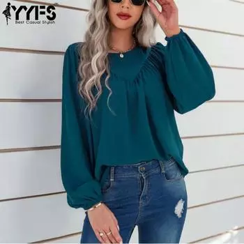 YYFS женские модные повседневные однотонные пуловеры с круглым вырезом и длинными рукавами, осень-зима с однотонным принтом S