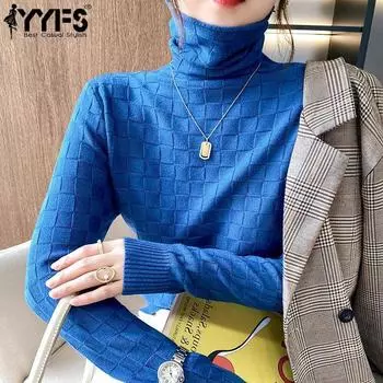 YYFS женские модные повседневные однотонные пуловеры с высоким воротом, осень-зима с длинным рукавом и высоким воротом M чёрный