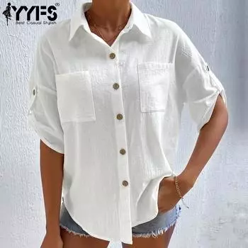 YYFS женские модные повседневные однотонные рубашки-поло с короткими рукавами и принтом, блузки и рубашки S абрикосовый
