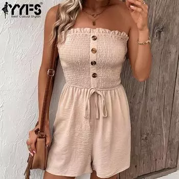 YYFS женские модные повседневные однотонные шорты с принтом на лето и весну без рукавов, комбинезоны и комбинезоны S абрикосовый