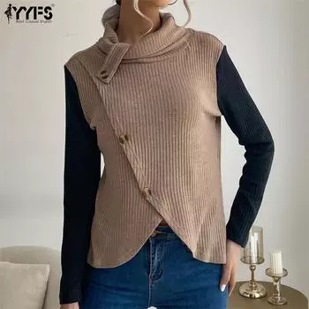 YYFS женские модные повседневные однотонные свитера с длинными рукавами и осенне-зимним принтом S