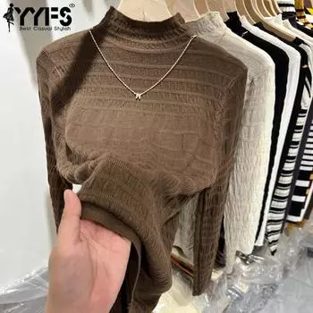 YYFS женские модные повседневные однотонные свитера с воротником на осень и зиму с длинными рукавами