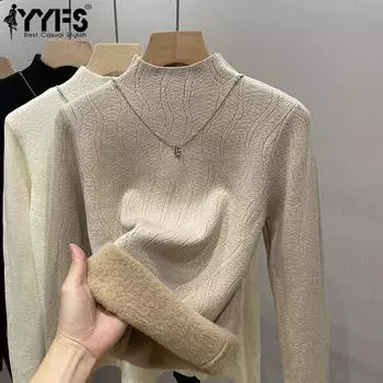 YYFS женские модные повседневные однотонные свитера с воротником на осень и зиму с длинными рукавами