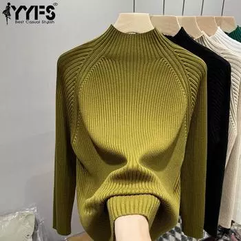 YYFS женские модные повседневные однотонные свитера с воротником на осень и зиму с длинными рукавами