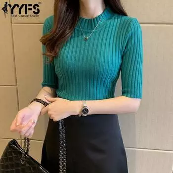 YYFS женские модные повседневные однотонные свитера с воротником на осень и зиму с длинными рукавами One Size белый