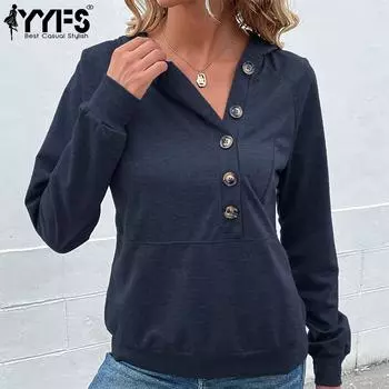 YYFS женские модные повседневные однотонные толстовки с капюшоном и длинными рукавами с принтом S светло-серый