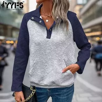 YYFS женские модные повседневные осенне-зимние блузки и рубашки с v-образным вырезом и длинными рукавами S чёрный