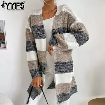 YYFS женские модные повседневные осенне-зимние кардиганы с длинными рукавами S пастельный серый