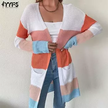 YYFS женские модные повседневные осенне-зимние кардиганы с длинными рукавами