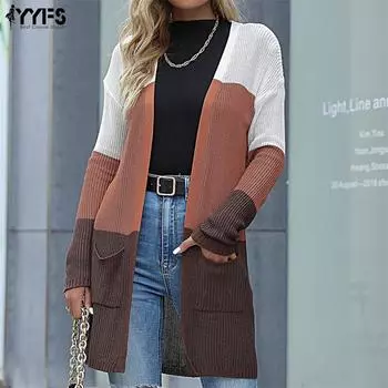 YYFS женские модные повседневные осенне-зимние кардиганы с длинными рукавами S кофейный