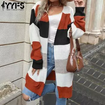 YYFS женские модные повседневные осенне-зимние кардиганы с длинными рукавами S чёрный