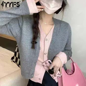 YYFS женские модные повседневные осенне-зимние кардиганы с длинными рукавами и v-образным вырезом, свитера One Size серый