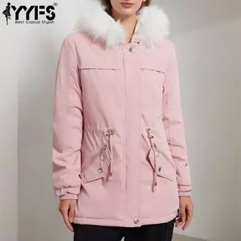 YYFS женские модные повседневные осенне-зимние куртки и пальто с длинными рукавами и капюшоном, толстые бархатные куртки и пальто S розовый