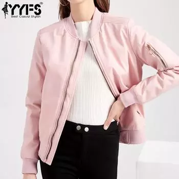 YYFS женские модные повседневные осенне-зимние однотонные блузки и рубашки с длинными рукавами и воротником-стойкой с принтом, верхняя куртка S розовый