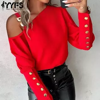 YYFS женские модные повседневные осенне-зимние однотонные пуловеры с длинными рукавами и принтом, блузки и рубашки S чёрный