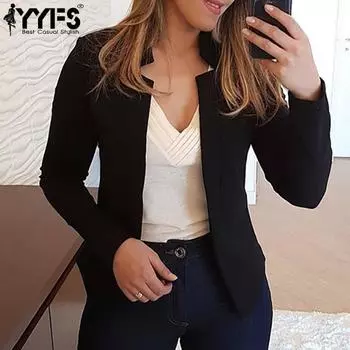 YYFS женские модные повседневные осенне-зимние однотонные блузки и рубашки с длинными рукавами с принтом S чёрный