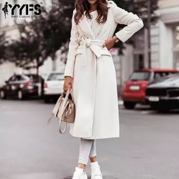 YYFS женские модные повседневные осенне-зимние однотонные пальто с длинными рукавами и воротником-поло с принтом на меху и искусственном меху