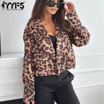 YYFS женские модные повседневные осенне-зимние поло с леопардовым принтом и длинным рукавом, блузки и рубашки с воротником-стойкой S