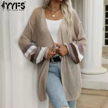 YYFS женские модные повседневные осенне-зимние полые свободные кардиганы с длинными рукавами S хаки