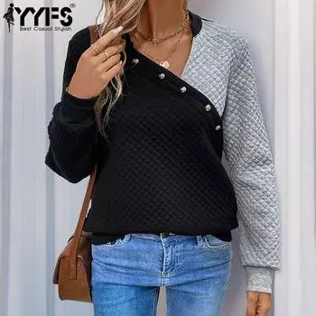 YYFS женские модные повседневные осенне-зимние пуловеры с длинными рукавами и пуловеры с длинными рукавами S чёрный