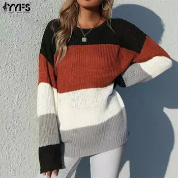 YYFS женские модные повседневные осенне-зимние свитера с длинным рукавом и круглым вырезом S