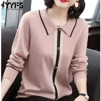 YYFS женские модные повседневные осенне-зимние свитера-поло с длинными рукавами и воротником-стойкой One Size розовый