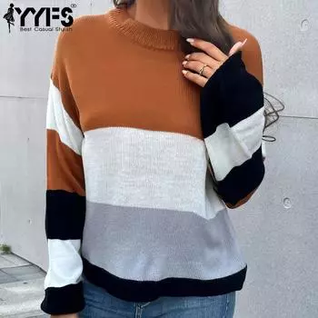 YYFS женские модные повседневные осенне-зимние свитера с длинным рукавом и круглым вырезом S коричневый