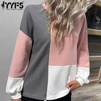 YYFS женские модные повседневные осенне-зимние свободные свитера с длинным рукавом и круглым вырезом S темно-серого