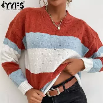 YYFS женские модные повседневные осенне-зимние свободные свитера с длинным рукавом и круглым вырезом S ржавчина коричневого