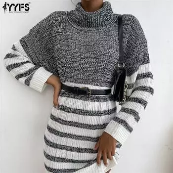 YYFS женские модные повседневные осенне-зимние свободные свитера с длинным рукавом и высоким воротом S