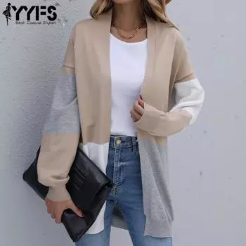 YYFS женские модные повседневные осенне-зимние свободные кардиганы с длинными рукавами S хаки