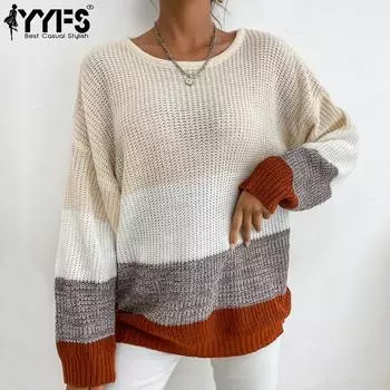 YYFS женские модные повседневные осенне-зимние свободные свитера с длинным рукавом и круглым вырезом S абрикосовый