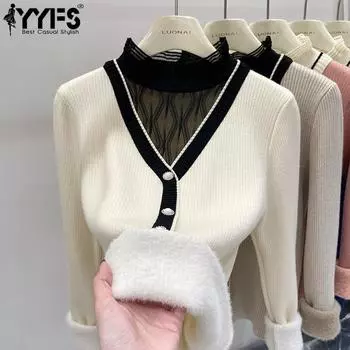 YYFS женские модные повседневные осенне-зимние толстые свитера с длинным рукавом и полуводолазкой