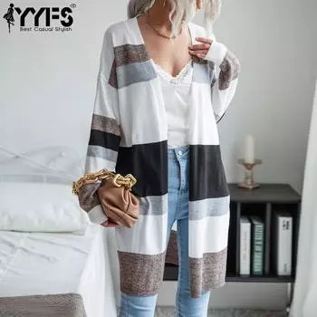 YYFS женские модные повседневные осенне-зимние тонкие кардиганы с длинными рукавами S чёрный