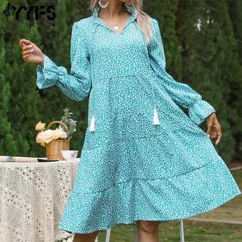 YYFS женские модные повседневные платья с леопардовым принтом и длинным рукавом, полуводолазка с высокой талией S зелёный