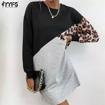 YYFS женские модные повседневные свитера с леопардовым принтом осень-зима с длинными рукавами и круглым вырезом S серый
