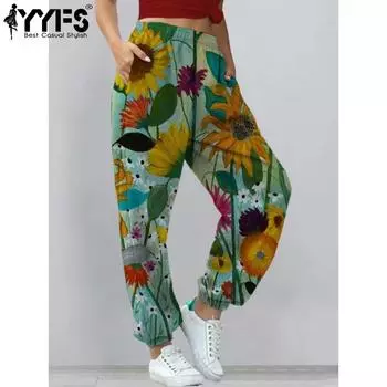 YYFS Женские модные повседневные свободные брюки с принтом, брюки и капри