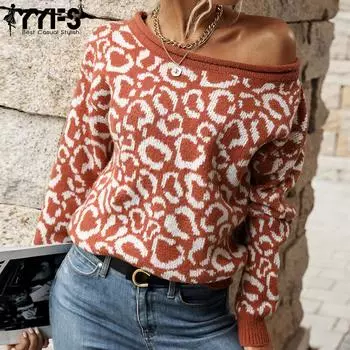YYFS женские модные повседневные свободные свитера с леопардовым принтом осень-зима с длинным рукавом и круглым вырезом S