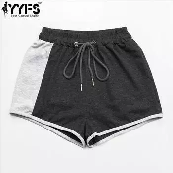 YYFS женские модные повседневные темно-серые однотонные спортивные шорты с высокой талией и принтом S темно серый
