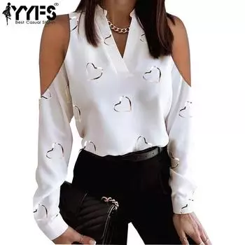 YYFS женские модные повседневные весенне-осенние блузки и рубашки с длинными рукавами и v-образным вырезом с цветным принтом S