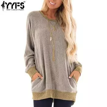 YYFS женские модные повседневные весенне-осенние блузки и рубашки с круглым вырезом и длинными рукавами с цветным принтом S хаки