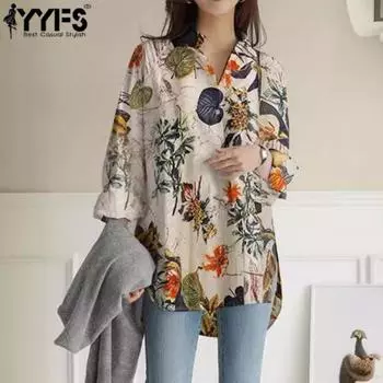 YYFS женские модные повседневные весенне-осенние блузки и рубашки с v-образным вырезом и длинными рукавами с цветочным принтом XS хаки